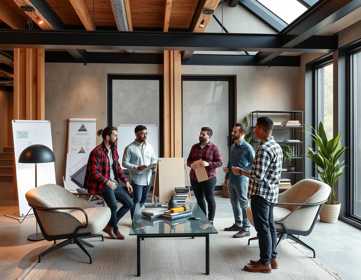 A construction team's project team talks to their client about how to build a house on a proper plan 