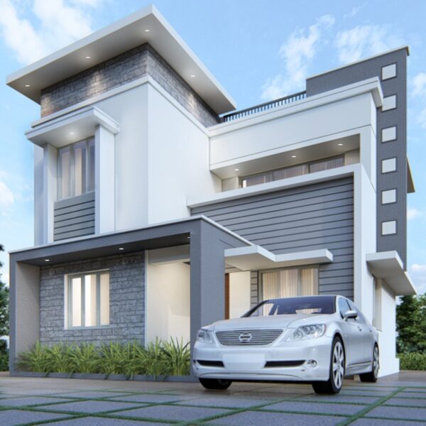 Grey and white combinition independent villas in palakkad