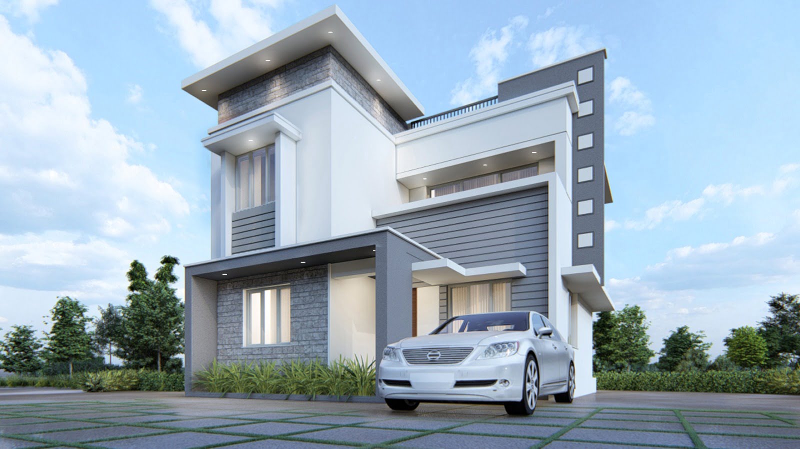 Grey and white combinition independent villas in palakkad